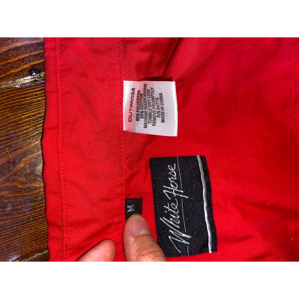 White Horse Mens Western Shirt Red Short Sleeve Pearl Snap Button Down Retro M - Picture 5 of 5